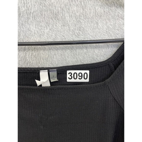 NY Collection Women's Bodysuit Ribbed 3/4 Sleeve Solid Black Medium - Picture 13 of 13